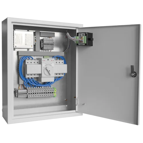 Блок автоматического ввода резерва 380/220В до 63А, переключатель с приводом, ЗУ 12В/5А, возможность автоматического запуска генератора