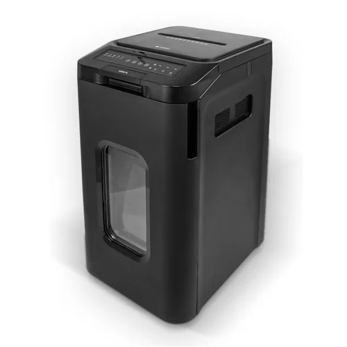 Уничтожитель документов ГЕЛЕОС АП55-4, DIN P-4 (4 ур-нь секр.), фрагмент 3,9х12мм, АВТОПОДАЧА 400 лист (70г/м2), пл.карты/скрепки/скобы, 55 литров