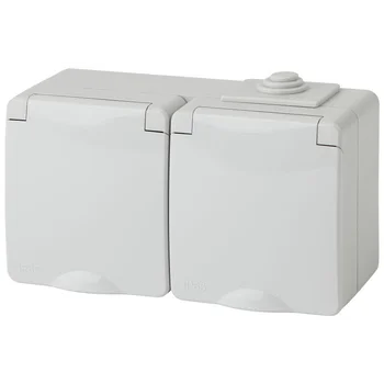 Розетка 2-м ОП Эра Эксперт 11-2603-03 16А IP65 горизонт. 250В 2х2P+E сер. Эра Б0035991