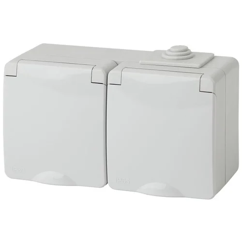 Розетка 2-м ОП Эра Эксперт 11-2603-03 16А IP65 горизонт. 250В 2х2P+E сер. Эра Б0035991