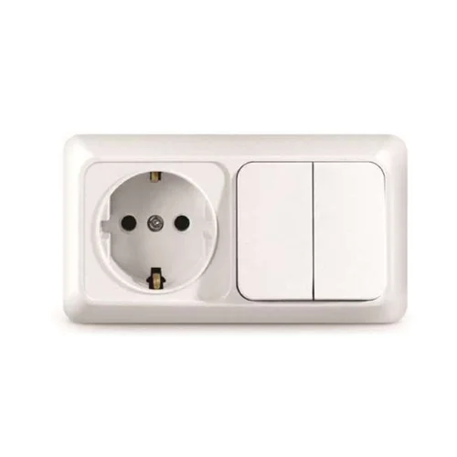 Блок ОП Олимп 2-кл. вык.+ роз. с заземл. горизонт. бел. UNIVersal О0033