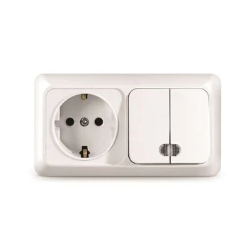 Блок ОП Олимп 2-кл. вык. с подсветкой + роз. с заземл. горизонт. бел. UNIVersal О0037