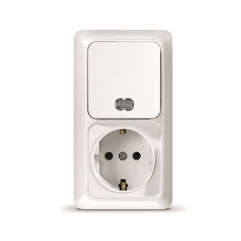 Блок ОП Олимп 1-кл. вык. с подсветкой + роз. с заземл. верт. бел. UNIVersal О0039