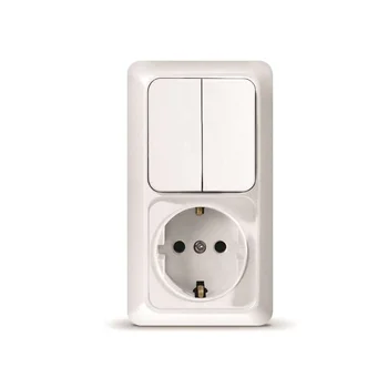 Блок ОП Олимп 2-кл. вык.+ роз. с заземл. верт. бел. UNIVersal О0040