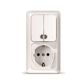 Блок ОП Олимп 2-кл. вык. с подсветкой + роз. с заземл. верт. бел. UNIVersal О0041