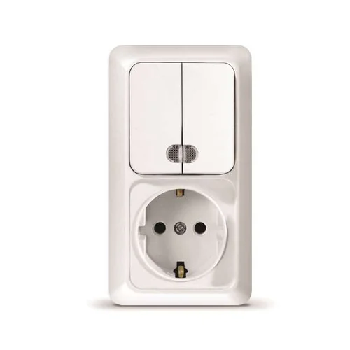 Блок ОП Олимп 2-кл. вык. с подсветкой + роз. с заземл. верт. бел. UNIVersal О0041