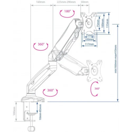 Кронштейн для мониторов Arm Media LCD-T21w белый 15"-32" макс.6.5кг настольный поворот и наклон верт