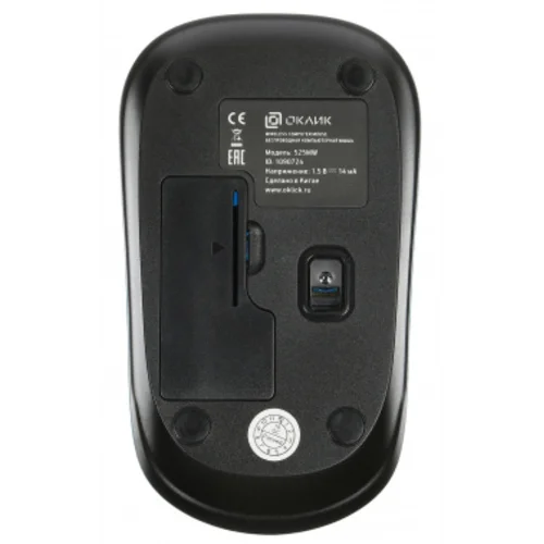 Мышь Оклик 525MW черный/голубой оптическая (1000dpi) беспроводная USB для ноутбука (3but)