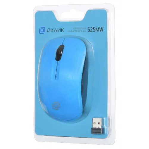Мышь Оклик 525MW черный/голубой оптическая (1000dpi) беспроводная USB для ноутбука (3but)