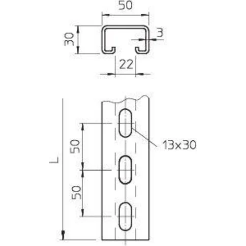 Профиль 50х30 L2000 CPS 5 L 6M FT гор. оцинк. OBO 1121464