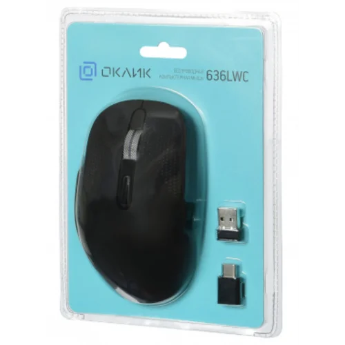 Мышь Оклик 636LWC черный оптическая (1600dpi) беспроводная USB/USB-C для ноутбука (6but)
