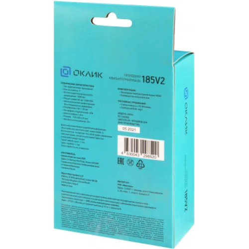 Мышь Оклик 185V2 черный оптическая (1200dpi) USB для ноутбука (3but)