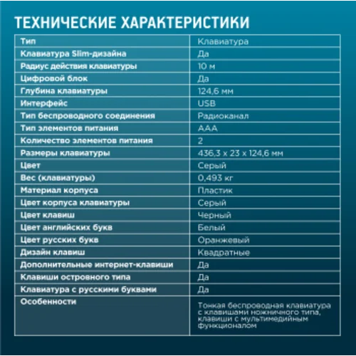 Клавиатура Оклик 890S серый USB беспроводная slim