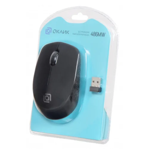 Мышь Оклик 486MW черный оптическая (1600dpi) беспроводная USB для ноутбука (3but)