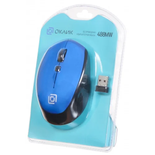 Мышь Оклик 488MW черный/синий оптическая (1600dpi) беспроводная USB для ноутбука (4but)