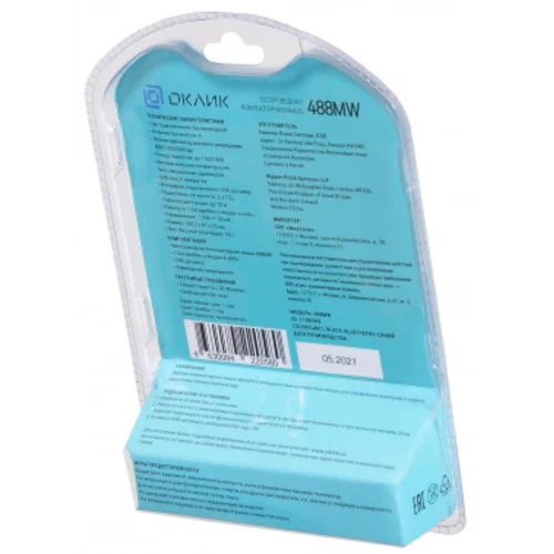 Мышь Оклик 488MW черный/синий оптическая (1600dpi) беспроводная USB для ноутбука (4but)