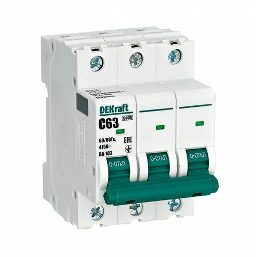 Выключатель автоматический модульный 3п C 63А ВА103 DEKraft 12311DEK