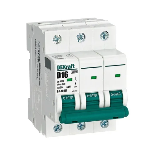 Выключатель автоматический модульный 3п D 16А 6кА ВА-103M без теплозащиты DEKraft 12556DEK