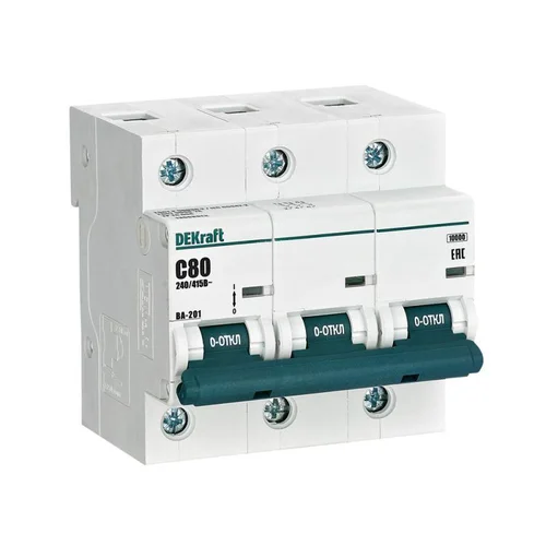Выключатель автоматический модульный 3п C 80А 10кА ВА-201 DEKraft 13008DEK