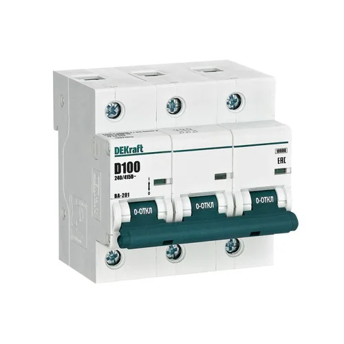 Выключатель автоматический модульный 3п D 100А 10кА ВА-201 DEKraft 13021DEK