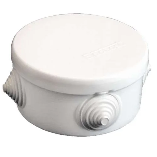 Коробка распределительная ОП d90х45мм У140 IP54 4 выхода 4 гермоввода крышка защелкивающаяся бел. Ep