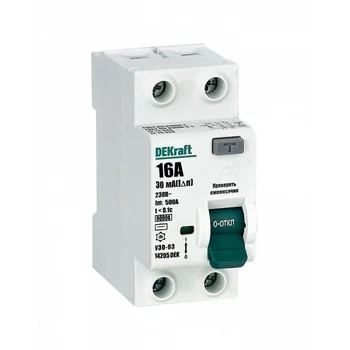 Выключатель дифференциального тока (УЗО) 2п 16А 30мА тип AC 6кА УЗО-03 DEKraft 14205DEK