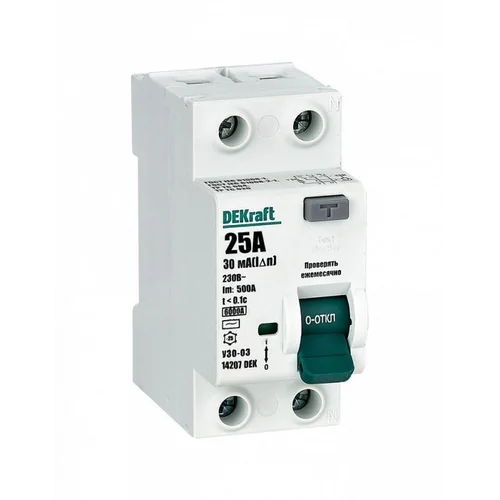 Выключатель дифференциального тока (УЗО) 2п 25А 30мА тип AC 6кА УЗО-03 DEKraft 14207DEK