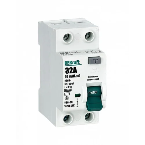 Выключатель дифференциального тока (УЗО) 2п 32А 30мА тип AC 6кА УЗО-03 DEKraft 14208DEK