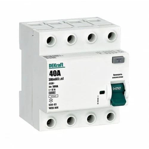 Выключатель дифференциального тока (УЗО) 4п 40А 300мА тип AC 6кА УЗО-03 DEKraft 14251DEK