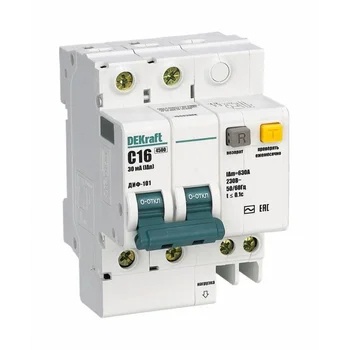 Выключатель автоматический дифференциального тока 2п C 16А 30мА тип AC 4.5кА ДИФ-101 4.5мод. DEKraft