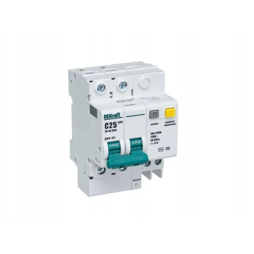 Выключатель автоматический дифференциального тока 2п C 25А 30мА тип AC 4.5кА ДИФ-101 4.5мод. DEKraft