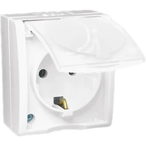 Розетка 1-м ОП Simon15 16А IP54 250В с заземл. с крышкой винт. клеммы бел. Simon 1594445-030