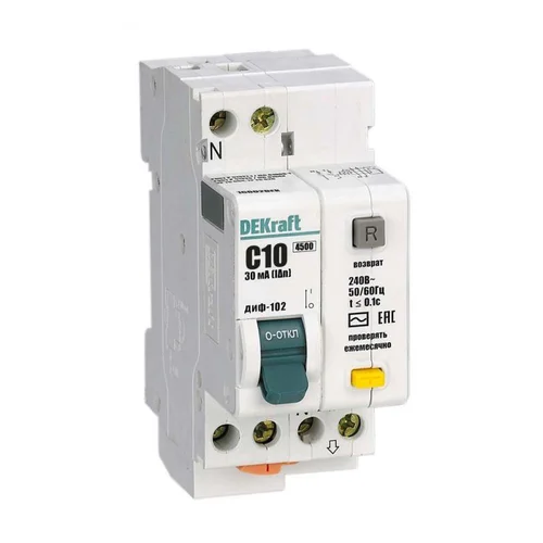 Выключатель автоматический дифференциального тока 2п (1P+N) C 10А 30мА тип AC 4.5кА ДИФ-102 2мод. DE