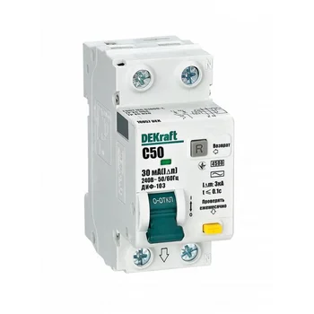 Выключатель автоматический дифференциального тока 2п (1P+N) C 50А 30мА тип AC 4.5кА ДИФ-103 DEKraft
