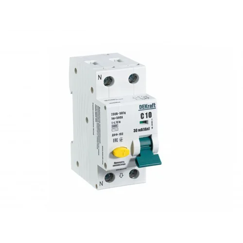 Выключатель автоматический дифференциального тока 2п (1P+N) C 10А 30мА тип AC 6кА ДИФ-103 DEKraft 16