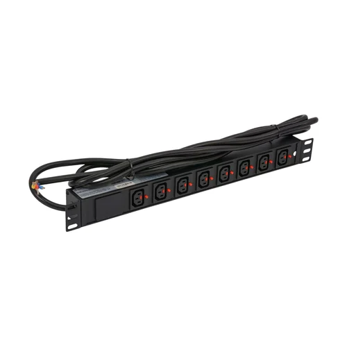 Блок розеток серии SNR-PDU с локальным измерением на 8хС13 с фиксаторами, шнур питания 3м 3x2.5мм² без вилки, 230В, 16A