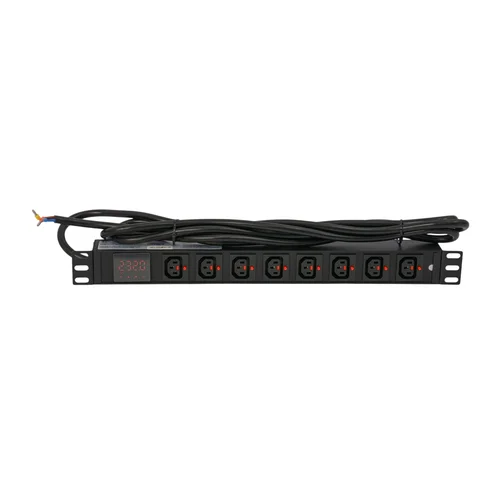 Блок розеток серии SNR-PDU с локальным измерением на 8хС13 с фиксаторами, шнур питания 3м 3x2.5мм2 без вилки, 230В, 16A