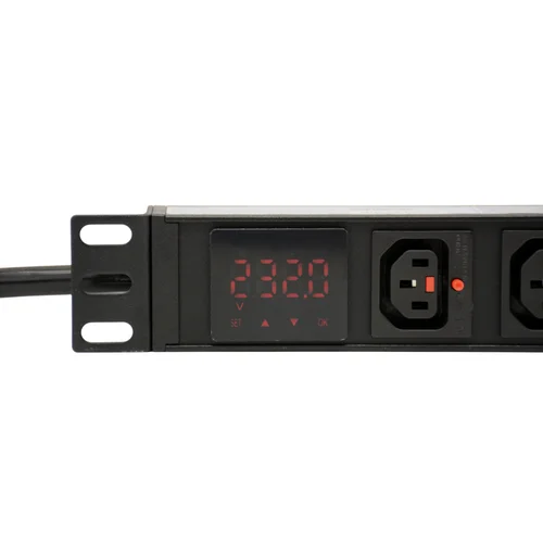 Блок розеток серии SNR-PDU с локальным измерением на 8хС13 с фиксаторами, шнур питания 3м 3x2.5мм2 без вилки, 230В, 16A