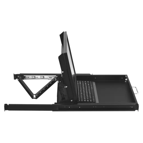 Полка выдвижная с монитором 19" и клавиатурой в шкафы глубиной 1200мм (глубина полки 950мм), цвет черный