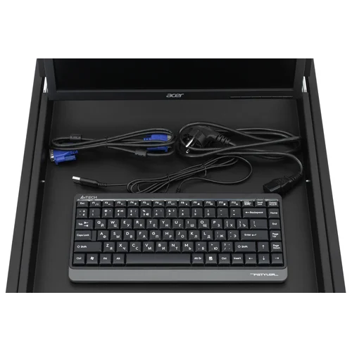 Полка выдвижная с монитором 19" и клавиатурой в шкафы глубиной 800 мм (глубина полки 550мм), цвет черный