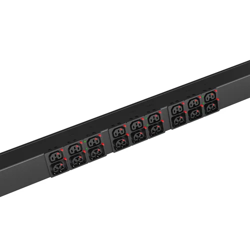 Блок розеток с функцией измерения каждой розетки серии SNR тип B выход 21*C13/19L и 21*C13L с фиксаторами вход 16A IEC60309 (3P+N+E)