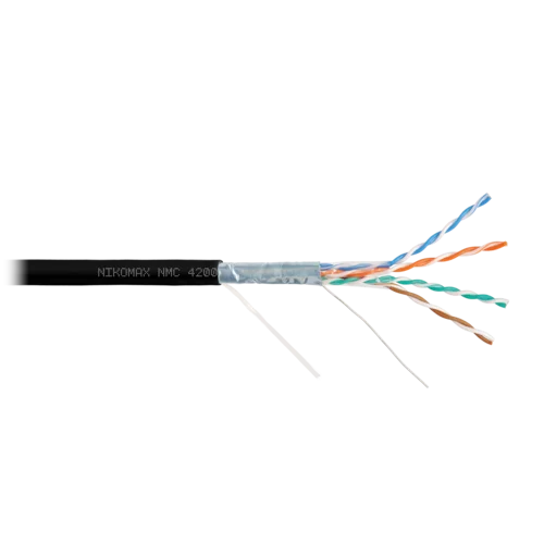 Кабель F/UTP 4 пары, Кат.5e, одножильный, BC (чистая медь), 0,51мм, внутр./внеш., нг(А)-HF, черный, 305м