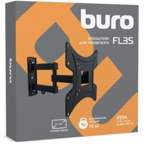 Кронштейн для телевизора Buro FL3S черный 20"-48" макс.15кг настенный поворотно-выдвижной и наклонны