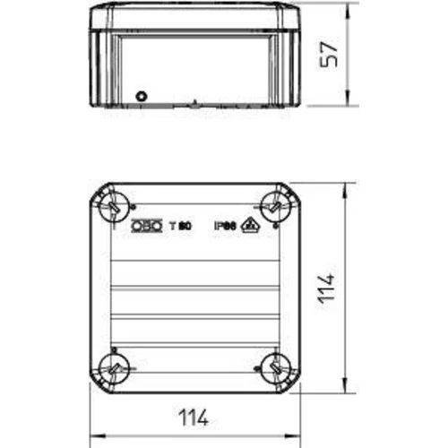 Коробка распределительная 114х114х57мм IP66 T60 OE закрыт. свет. сер. OBO 2007239