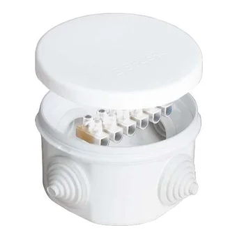 Коробка распределительная ОП d75х45мм IP54 с клемм. 4 выхода 4 гермоввода 10А 6 контактов крышка защ