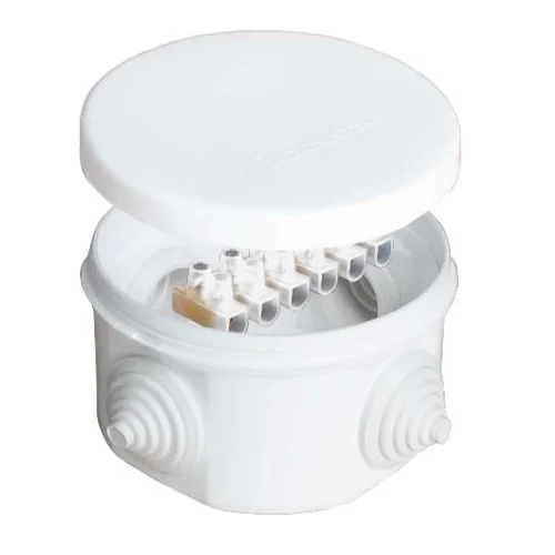 Коробка распределительная ОП d75х45мм IP54 с клемм. 4 выхода 4 гермоввода 10А 6 контактов крышка защ