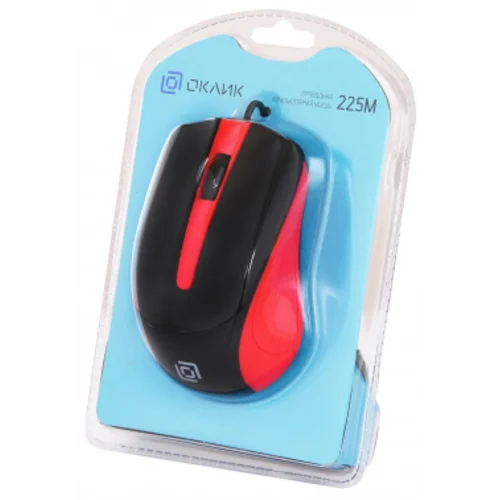 Мышь Оклик 225M черный/красный оптическая (1200dpi) USB для ноутбука (3but)