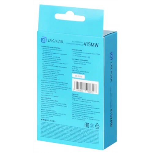 Мышь Оклик 415MW черный оптическая (1600dpi) беспроводная USB для ноутбука (4but)