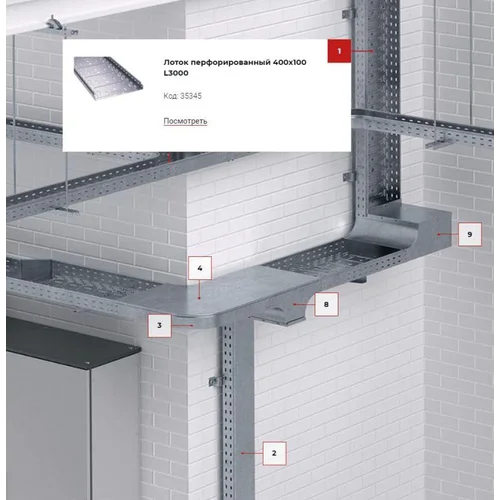 Лоток листовой перфорированный 400х100 L3000 сталь 1мм DKC 35345