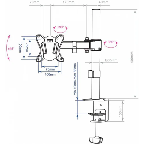 Кронштейн для мониторов Arm Media LCD-T11 черный 15"-32" макс.12кг настольный поворот и наклон верт.перемещ.